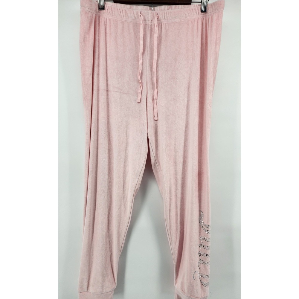 Juicy Couture Pink Velour Rhinestone Logo Sleep Joggers Womens Large Y2K Lounge